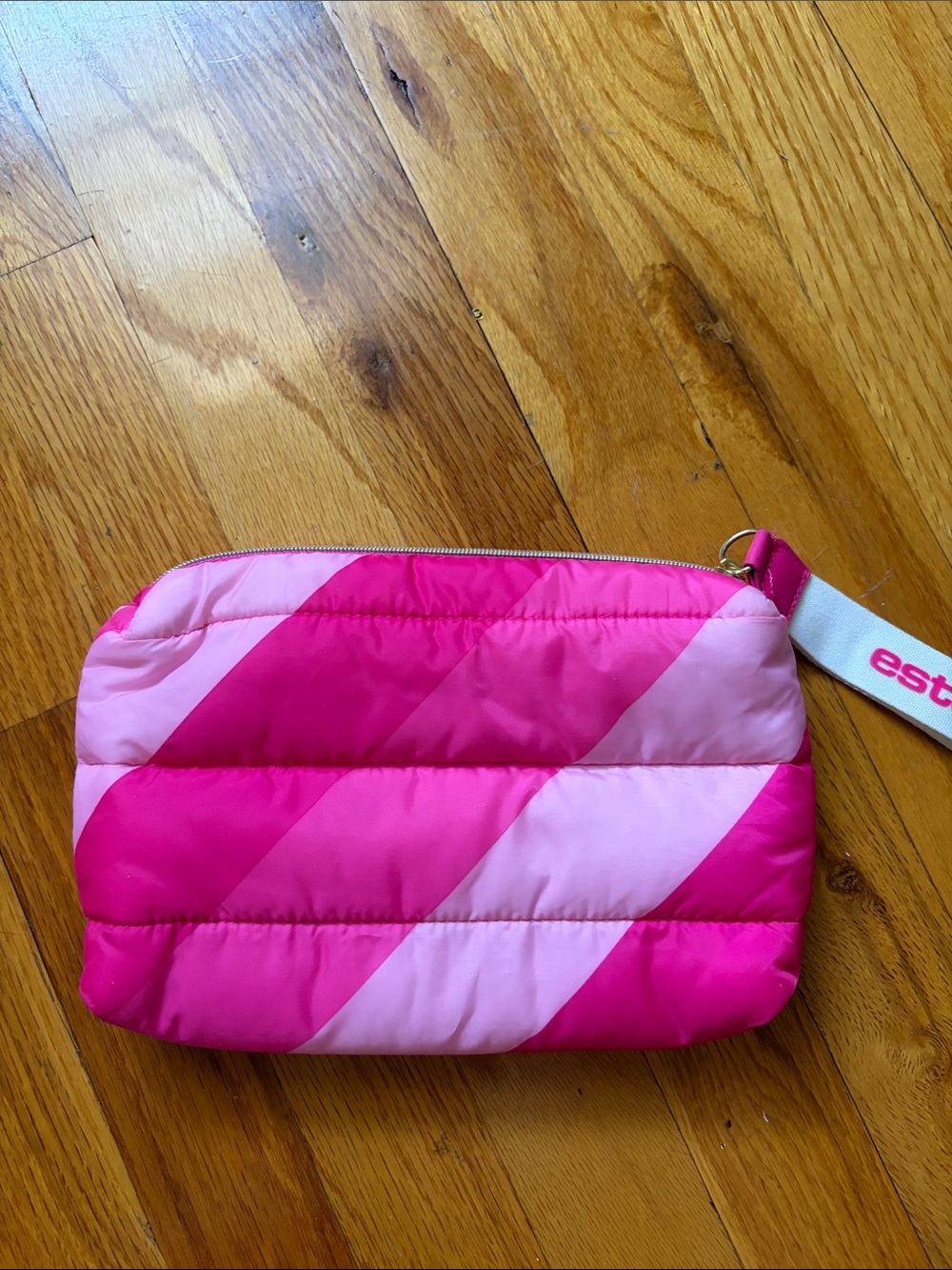 Estee Lauder Quilted Stripe Cosmetic Pouch Pink NWT